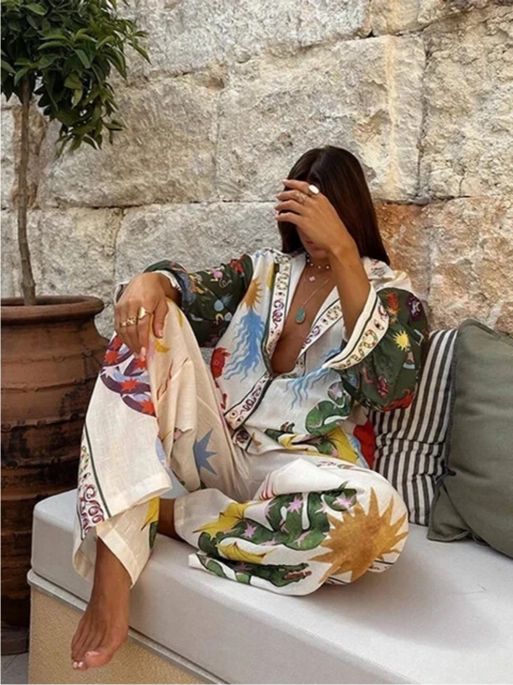Like my choice Boho Printed Relaxed Pants & Top Set - Multicolor SIZE LARGE NWT - Picture 2 of 5